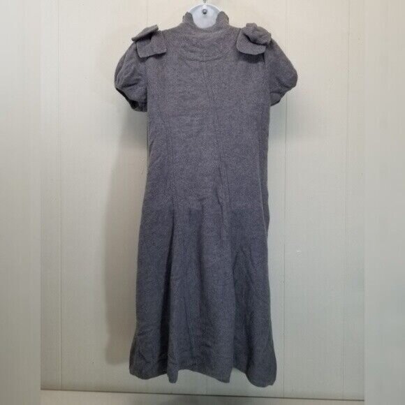 Moth SMALL Gray Jay Wool Sweater Dress Bows Anthropologie Merino Wool Blend - Picture 3 of 4